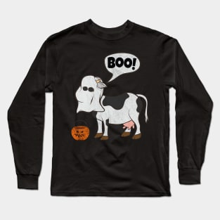 Funny Halloween Cow Ghost Costume Cute Boo Cow Long Sleeve T-Shirt